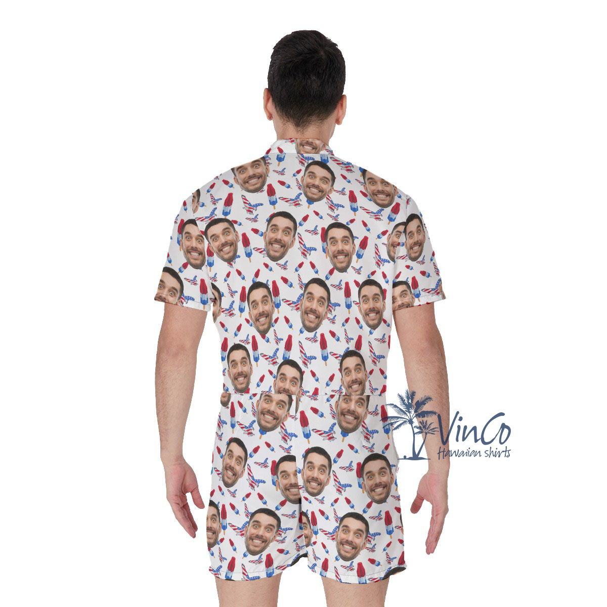 American Eagle Patriotic Custom Hawaiian Romper With Faces