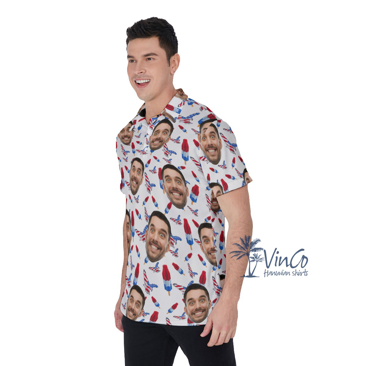 Custom American Eagle Men's Polo Shirt With Face
