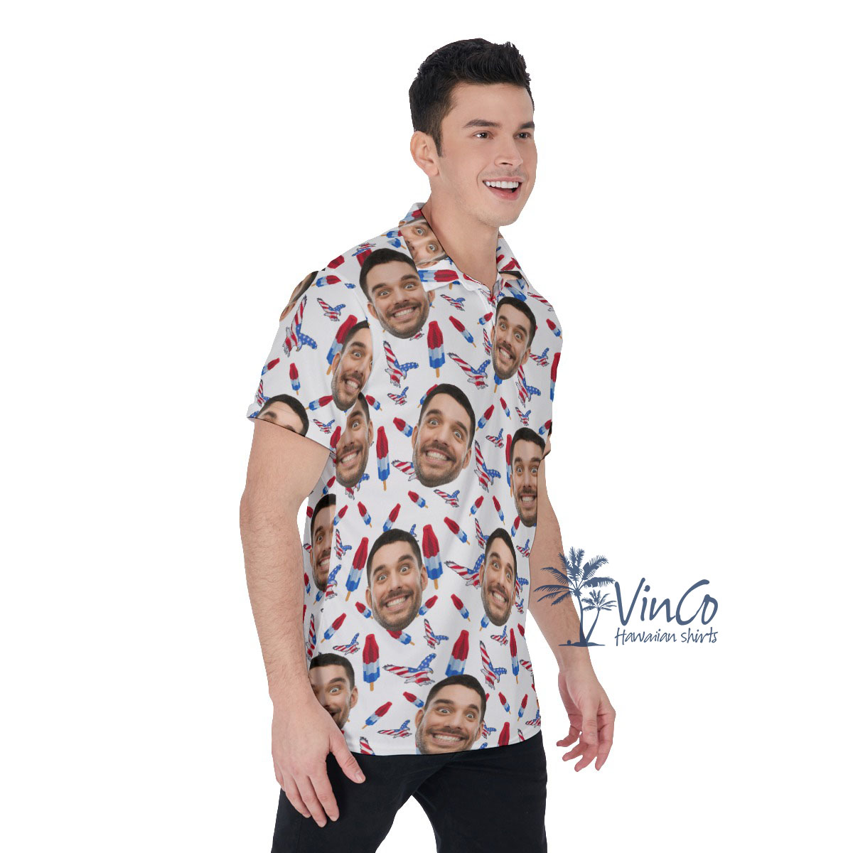 Custom American Eagle Men's Polo Shirt With Face