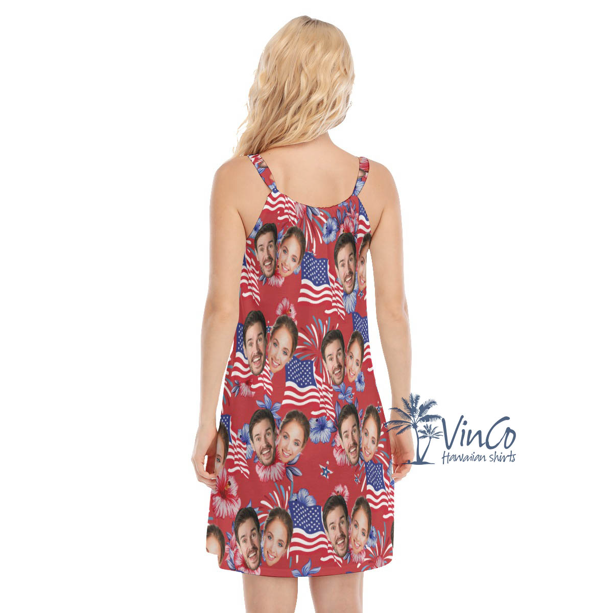 Floral American Flag Custom Face Hawaiian Dresses For Women