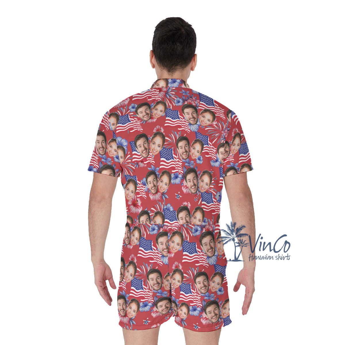 4th Of July Custom Face Hawaiian Romper For Men