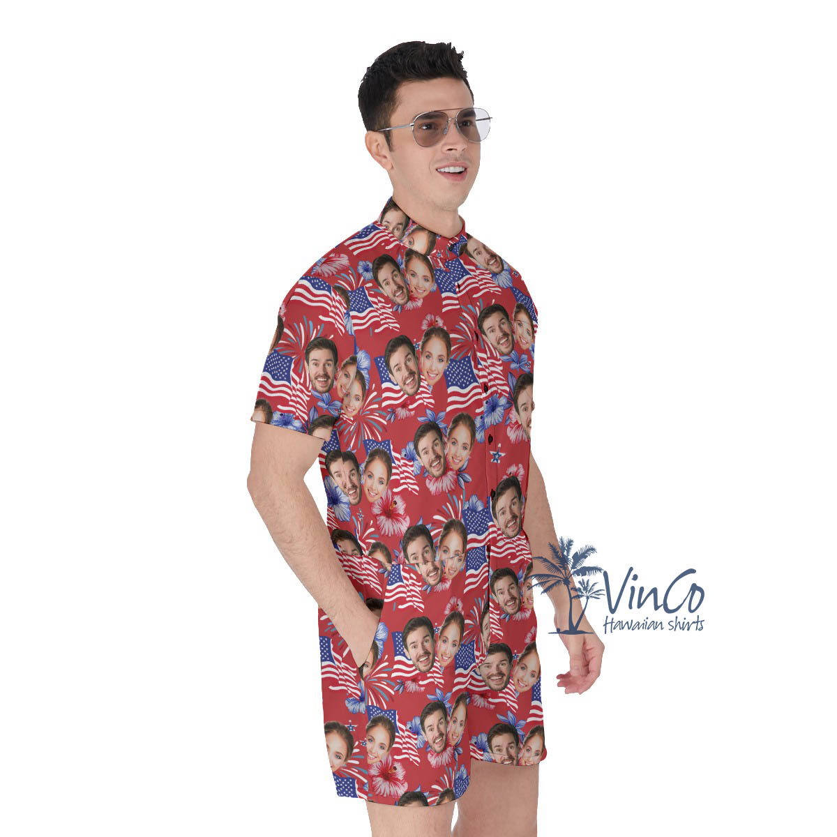 4th Of July Custom Face Hawaiian Romper For Men