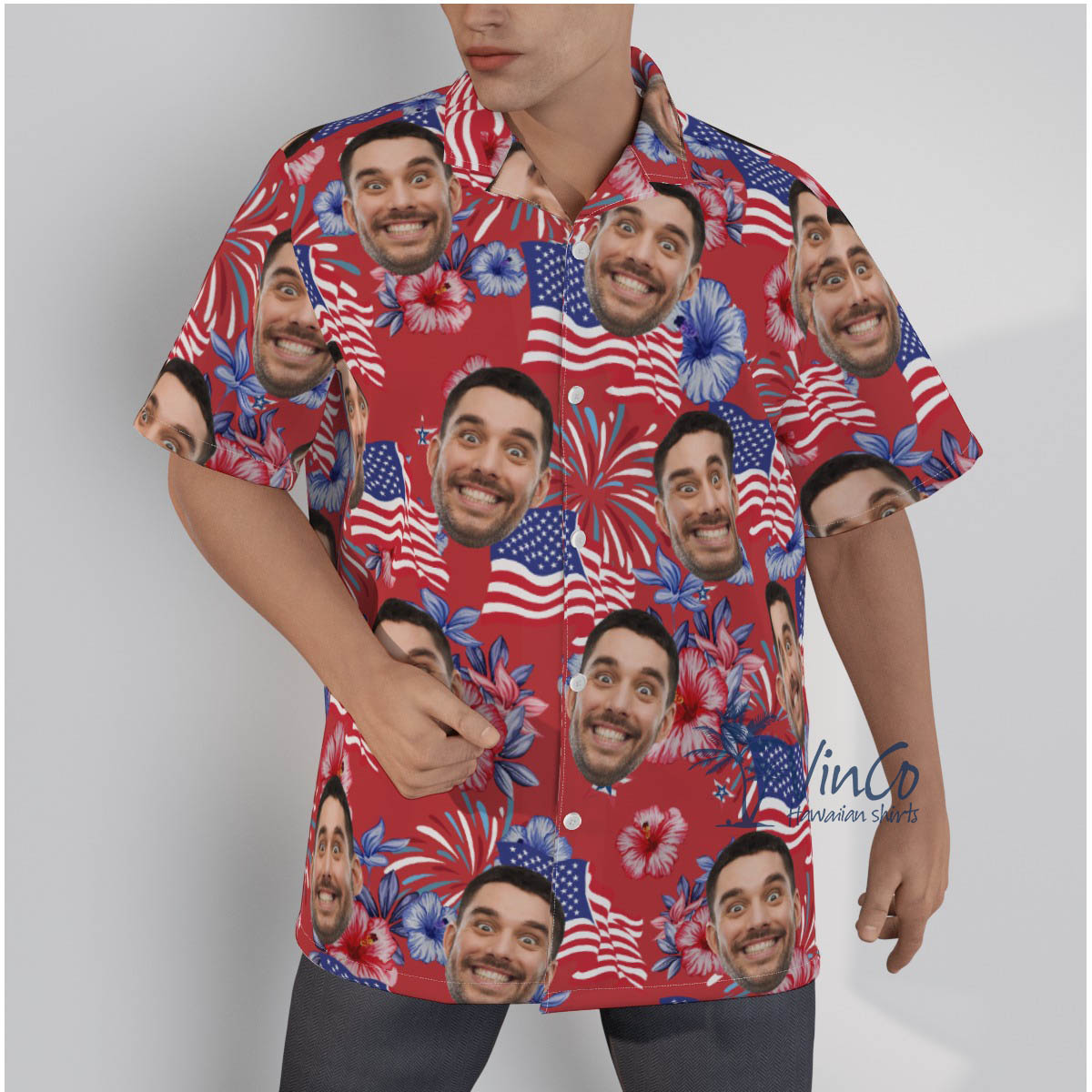 Custom Patriotic Red Hawaiian Shirt With Multiple Faces