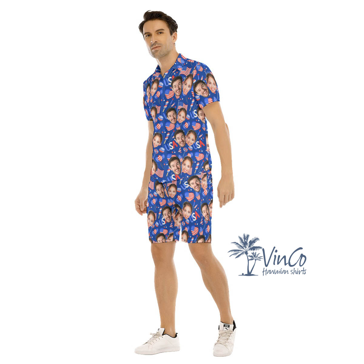 Personalized Multiple Faces Hawaiian Shirt Set For Men