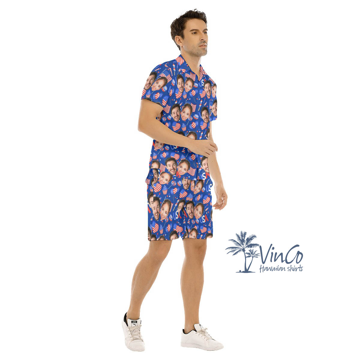 Personalized Multiple Faces Hawaiian Shirt Set For Men