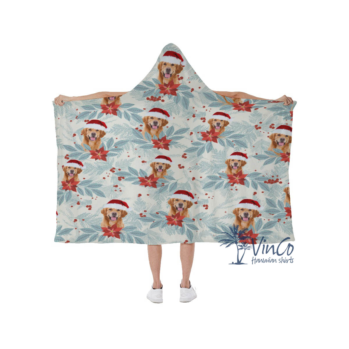 Custom Dog Face Christmas Hooded Blanket - variant image 1