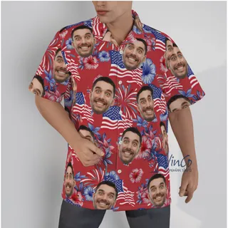 Funny American Flag Custom Face Patriotic Red Hawaiian Shirt