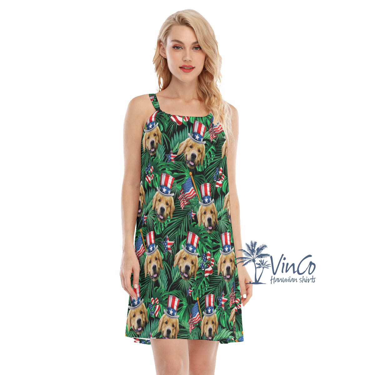 Funny Custom Dog Face 4th Of July Hawaiian Dresses For Women - variant image 1