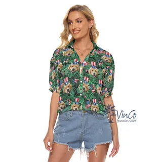 Custom Dog Face Patriotics Tropical Hawaiian Crop Top Shirt For Women