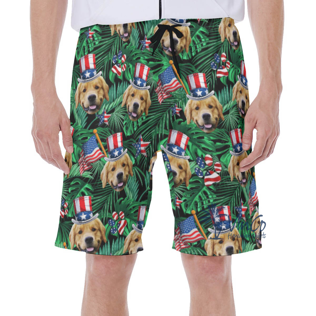 Custom Patriotic Hawaiian Swim Trunks With Dog Face - variant image 1