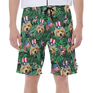 Custom Patriotic Hawaiian Swim Trunks With Dog Face