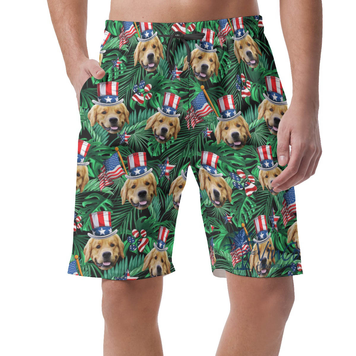 Funny Custom Dog Face Patriotic Hawaiian Beach Shorts For Men - variant image 1