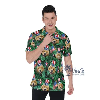 4th Of July Custom Dog Face Tropical Hawaiian Polo Shirt