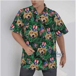 Funny Custom Dog Face American Flag Tropical Hawaiian Shirt