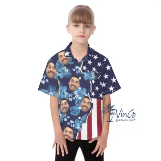 Custom Face American Flag Hawaiian Kid's Shirt