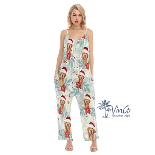 Custom Dog Face Christmas Jumpsuit For Women