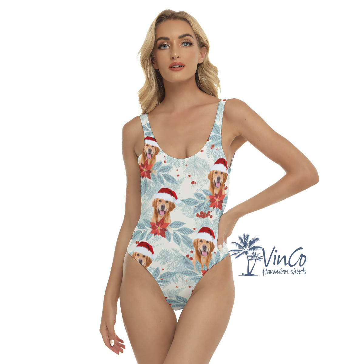 Custom Dog Face Christmas Swimsuit For Women - variant image 1