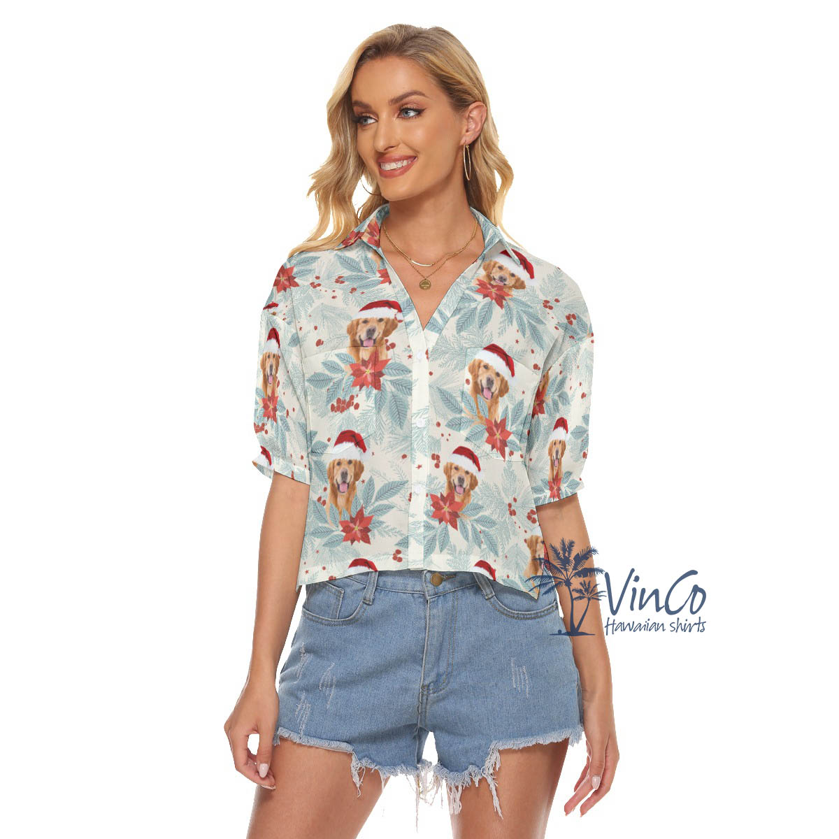 Custom Christmas Hawaiian Cropped Shirt For Women - variant image 1