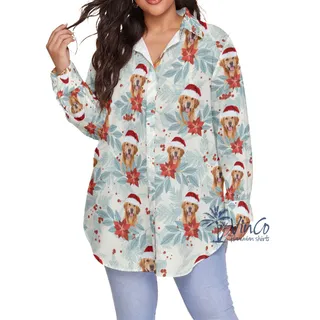 Custom Dog Face Christmas Plus Size Hawaiian Shirt For Women