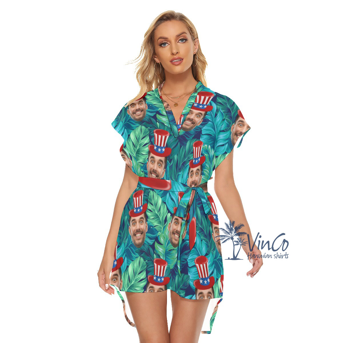 Custom Face Women Tropical Dress With Belts - variant image 1