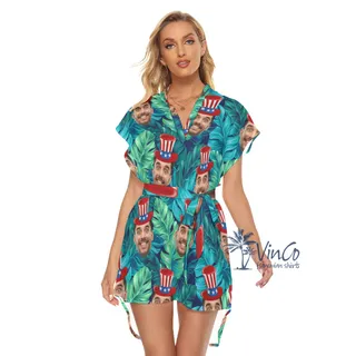 Custom Face Women Tropical Dress With Belts