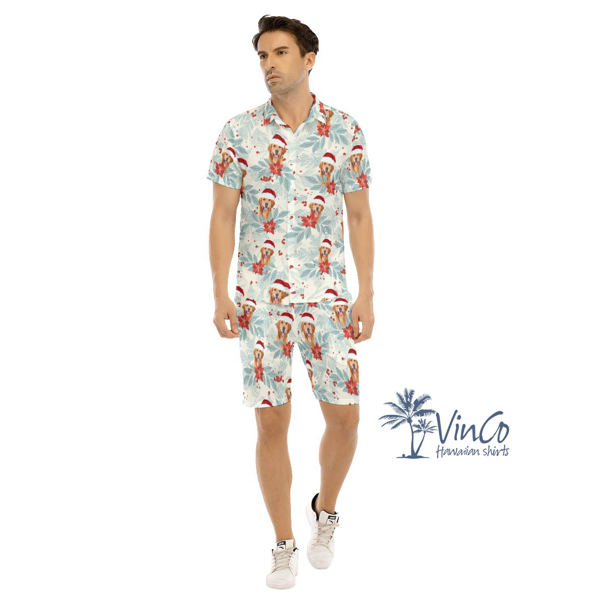 Custom Dog Face Christmas Hawaiian Shirt Set For Men - variant image 1