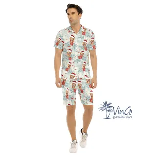 Custom Dog Face Christmas Hawaiian Shirt Set For Men