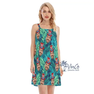 American Independent Custom Tropical Cami Dress With Multiple Faces