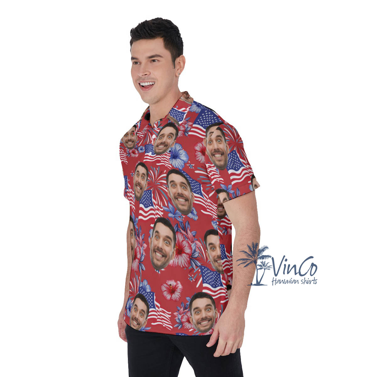 American Flag Firework Custom Face Hawaiian Polo Shirt For Men