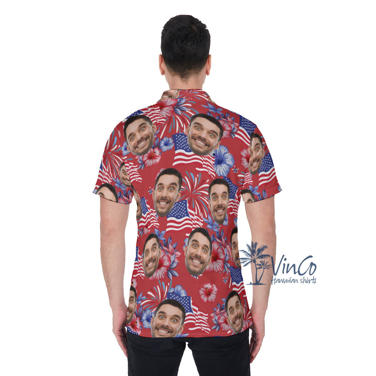 American Flag Firework Custom Face Hawaiian Polo Shirt For Men