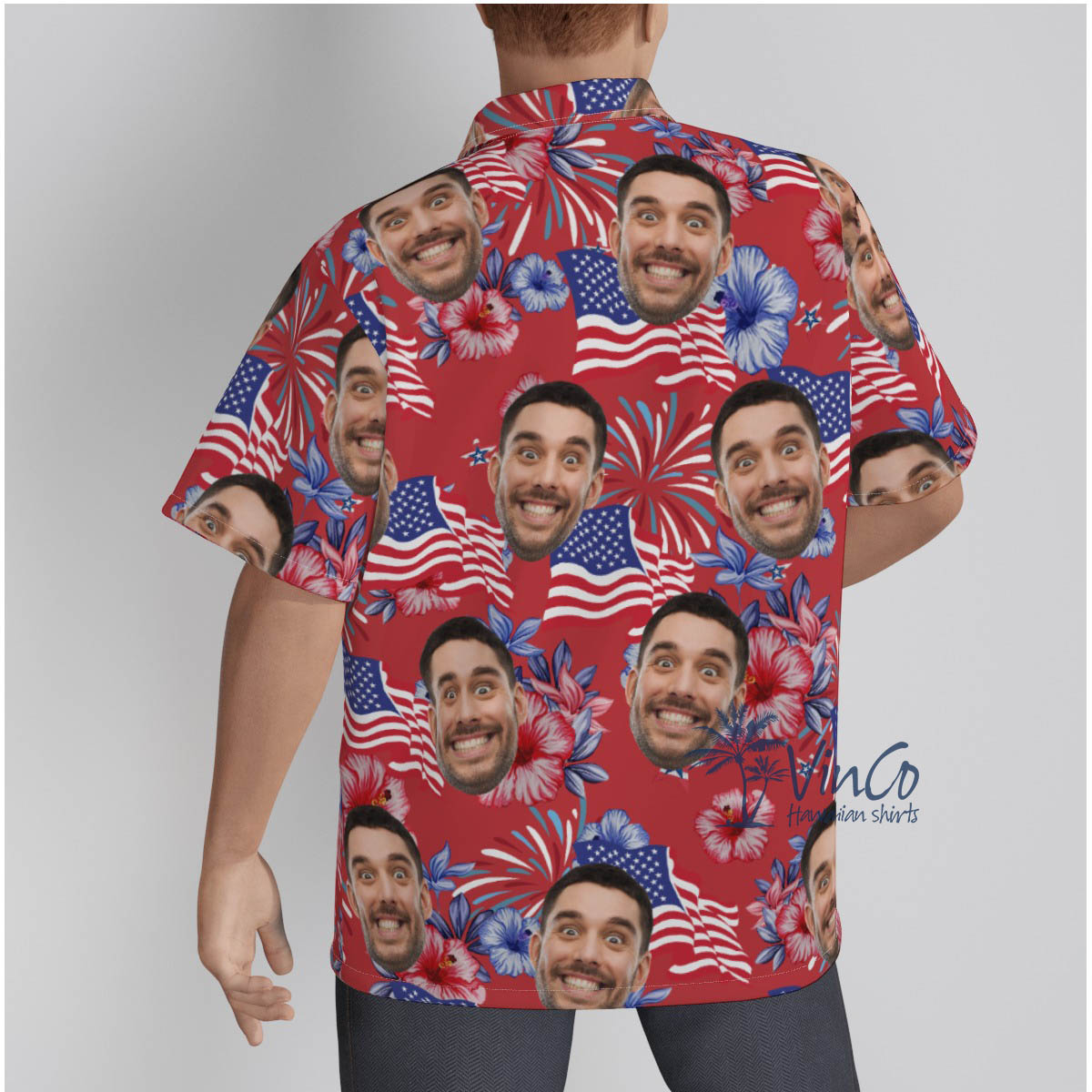 Funny American Flag Custom Face Patriotic Red Hawaiian Shirt