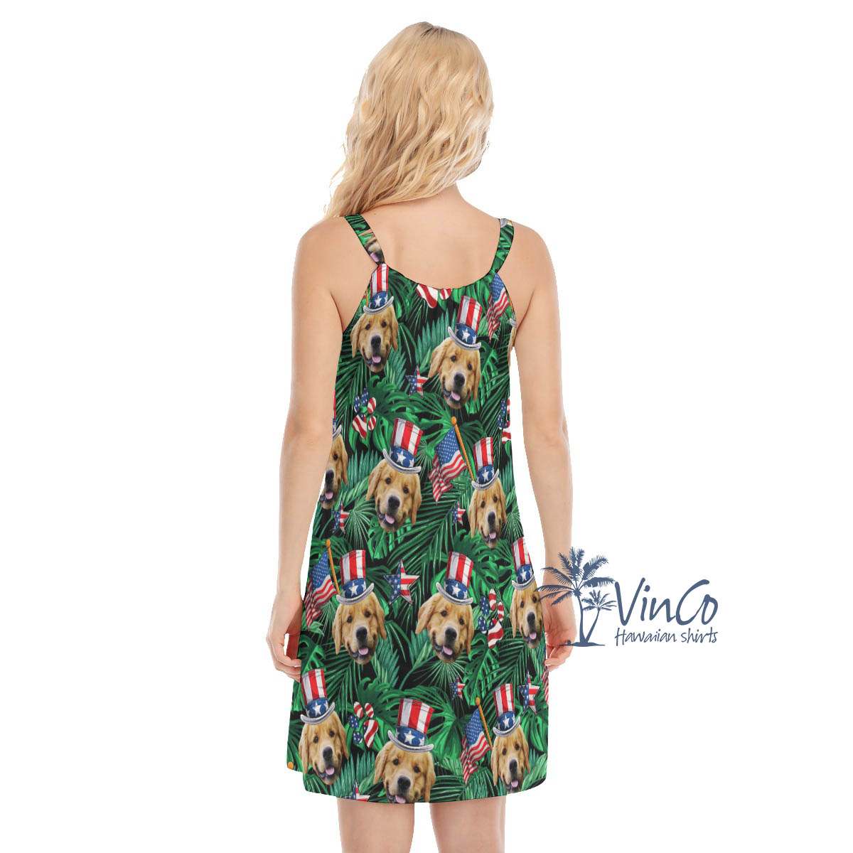Funny Custom Dog Face 4th Of July Hawaiian Dresses For Women