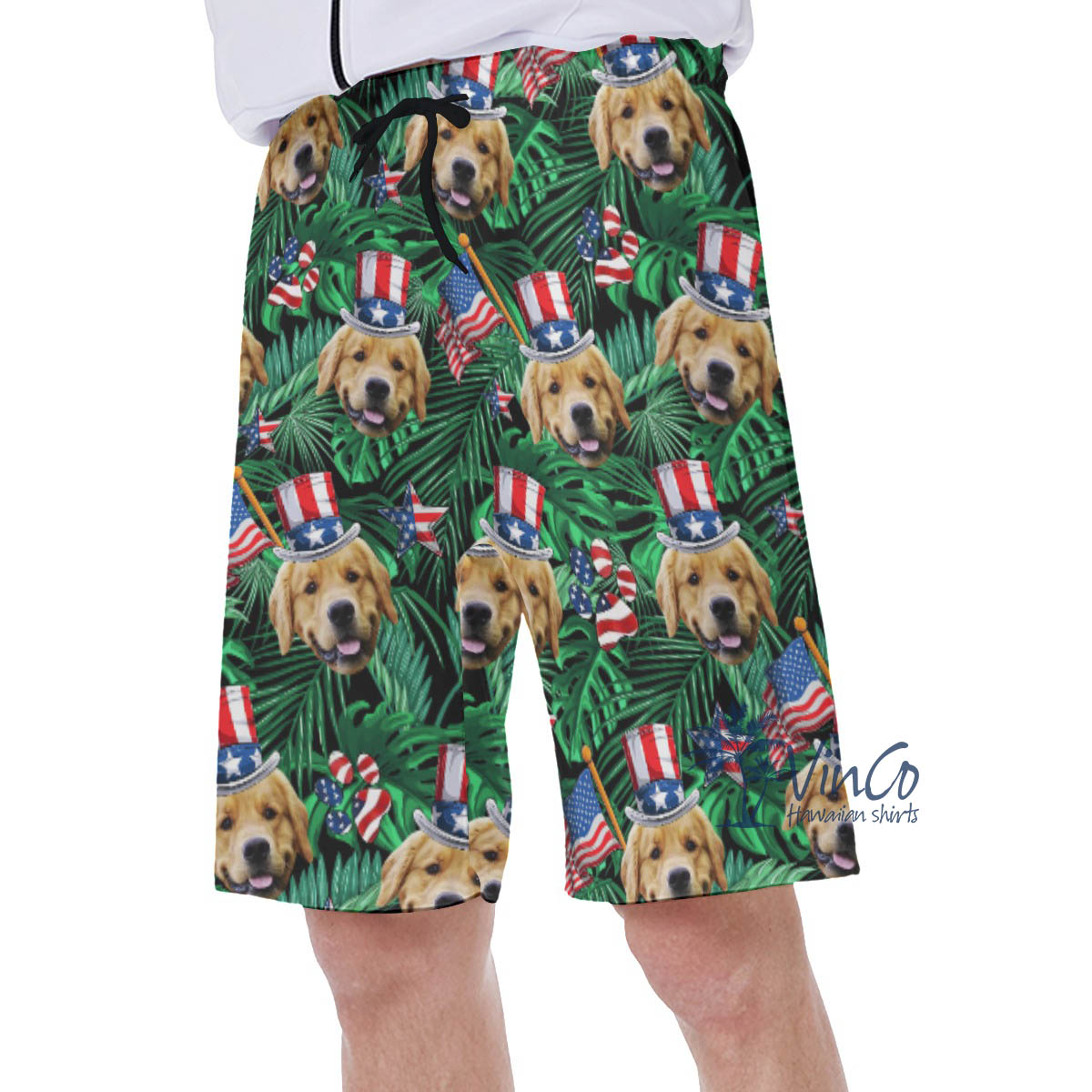 Custom Patriotic Hawaiian Swim Trunks With Dog Face