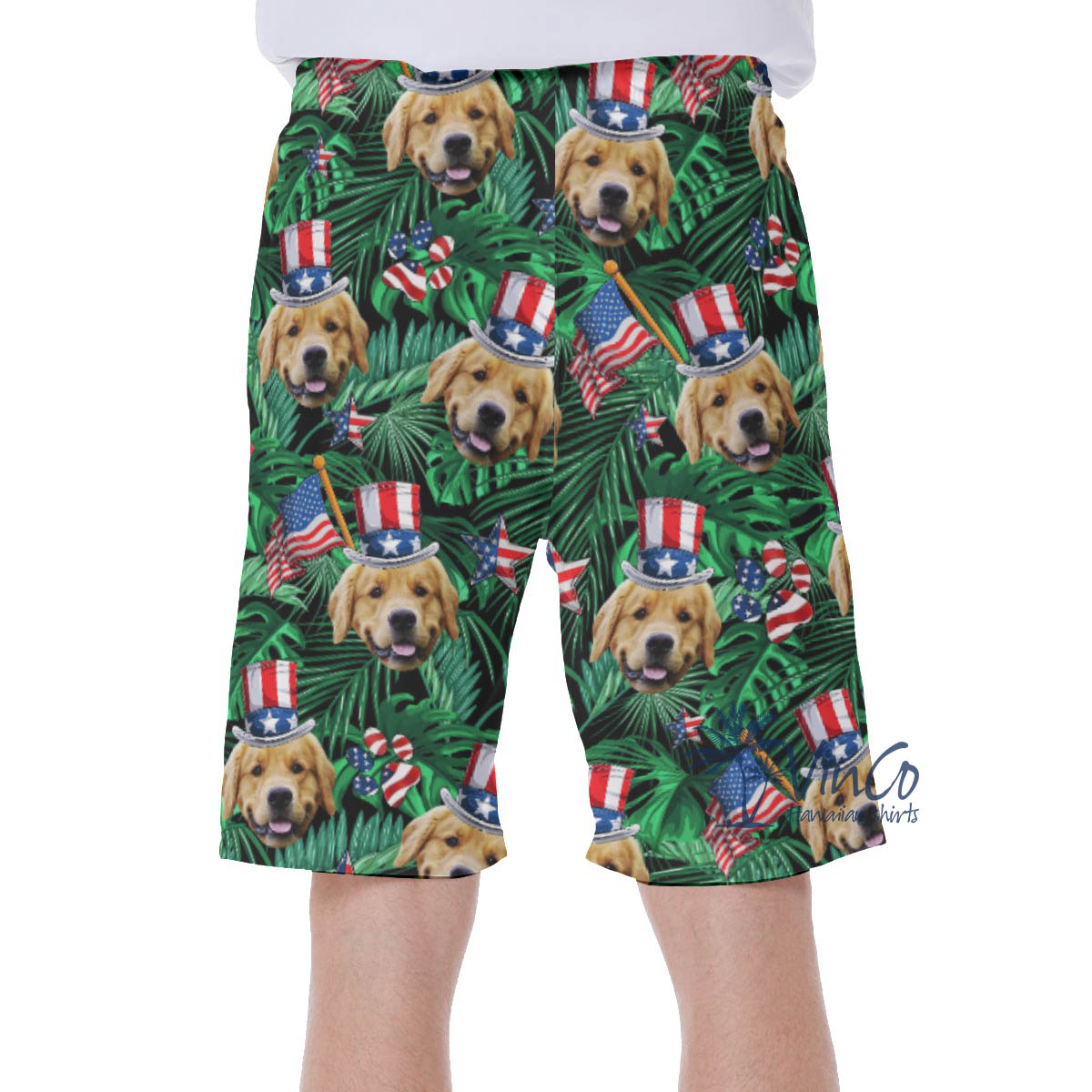 Custom Patriotic Hawaiian Swim Trunks With Dog Face