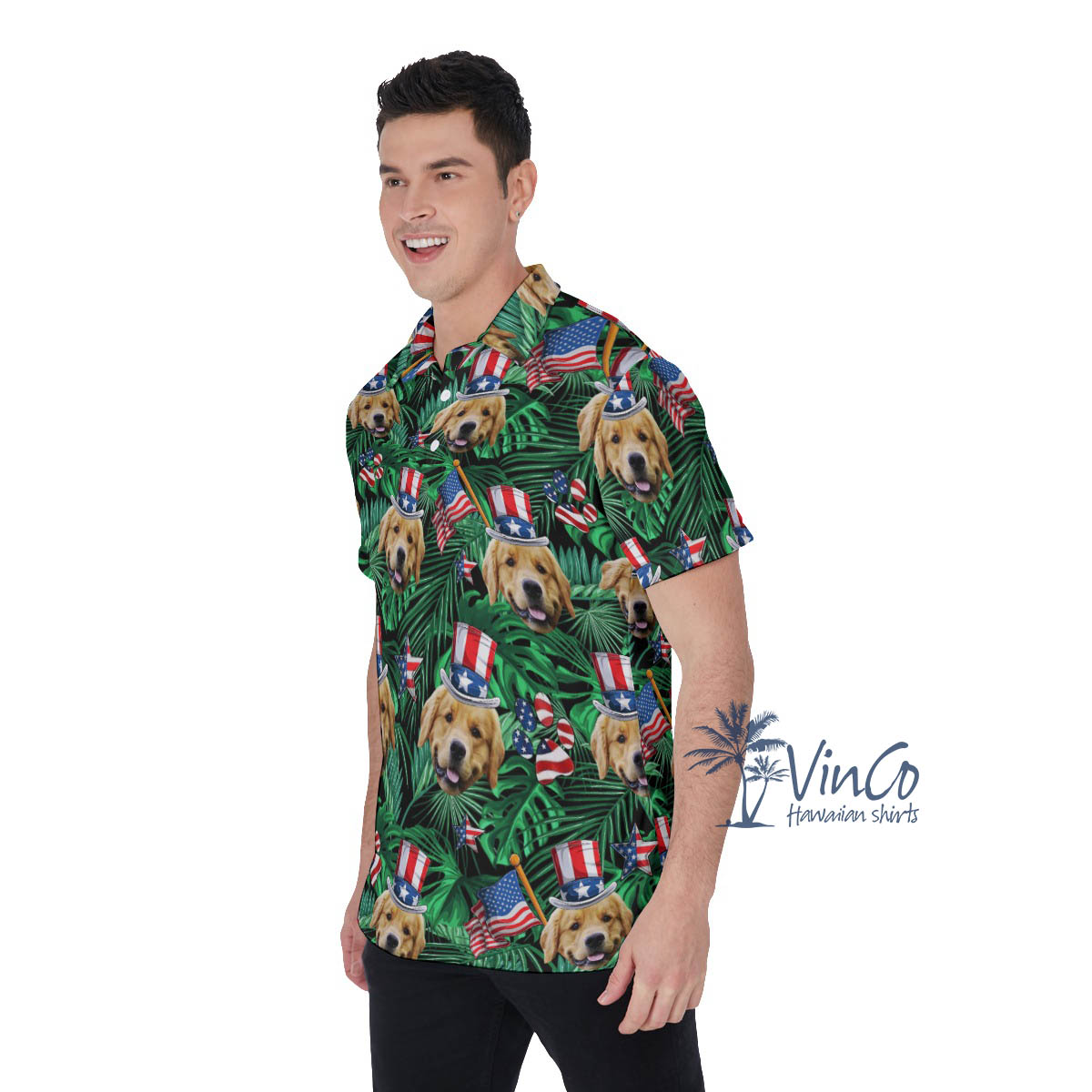 4th Of July Custom Dog Face Tropical Hawaiian Polo Shirt