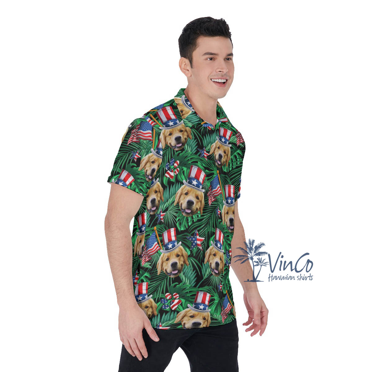 4th Of July Custom Dog Face Tropical Hawaiian Polo Shirt
