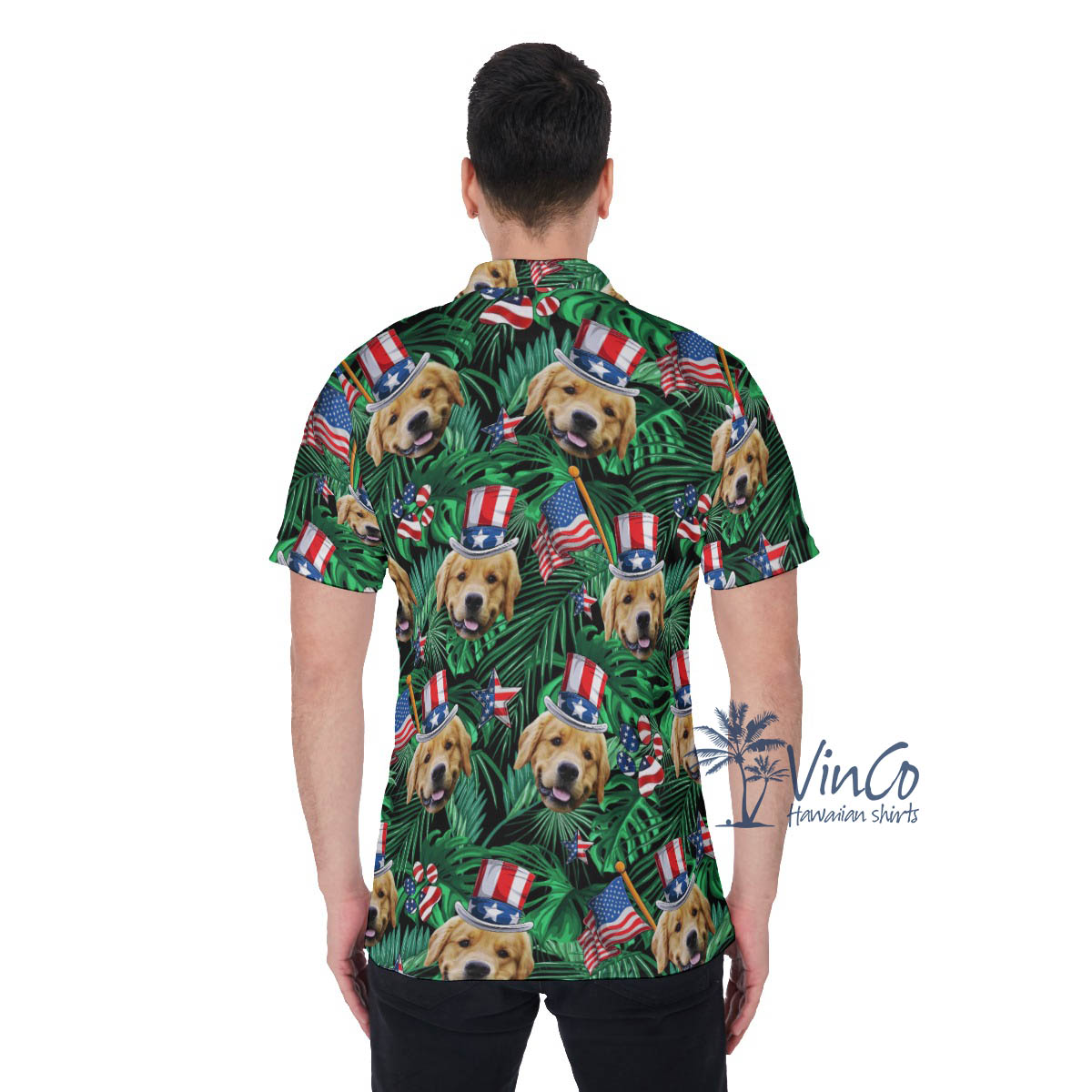 4th Of July Custom Dog Face Tropical Hawaiian Polo Shirt