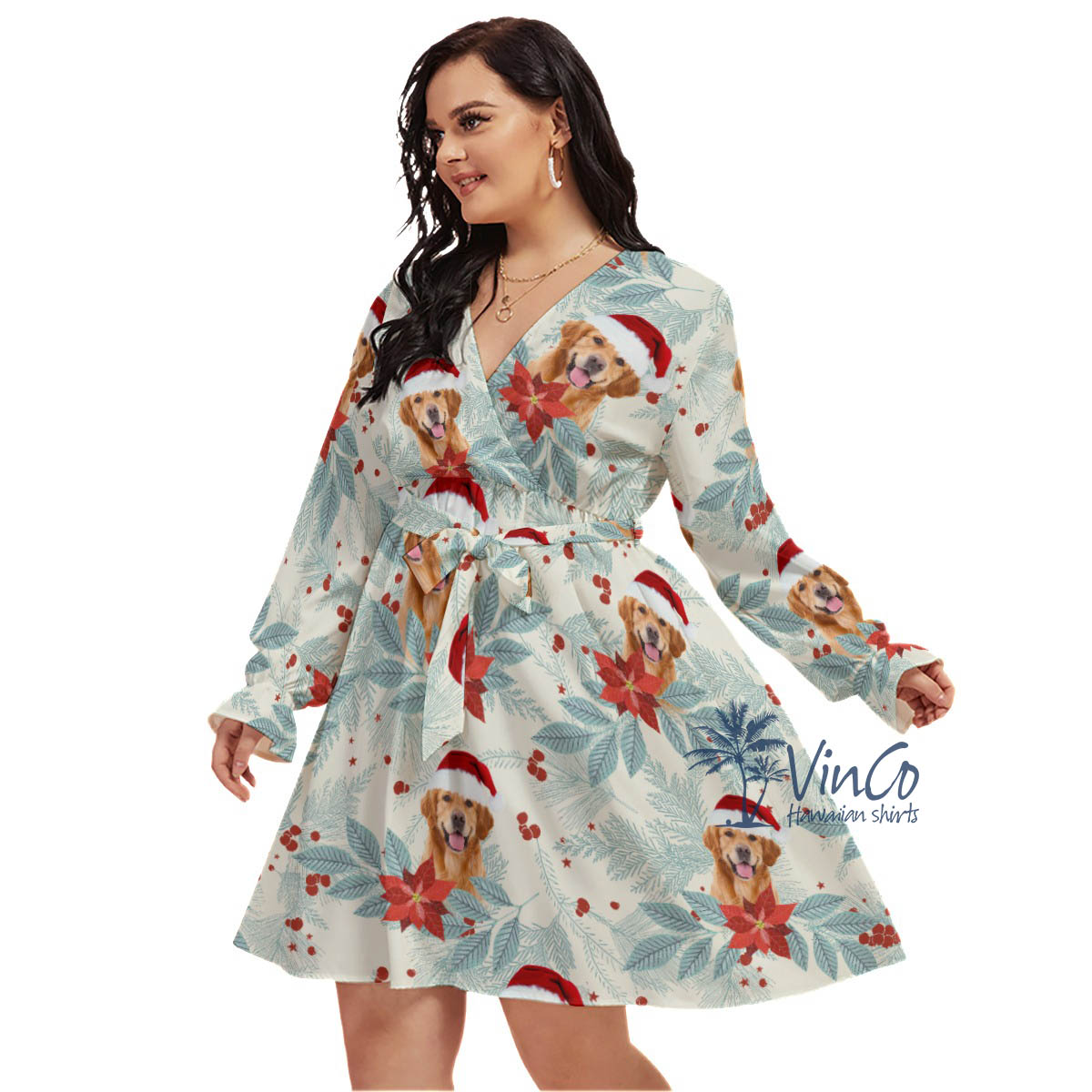 Custom Face Plus Size Christmas Dress For Women