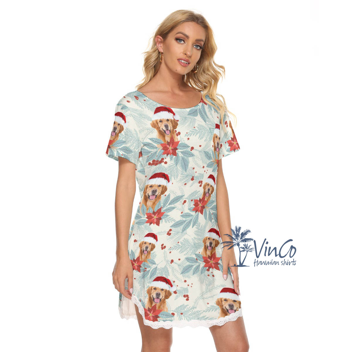 Custom Christmas Tropical Dress With Dog Face For Holiday