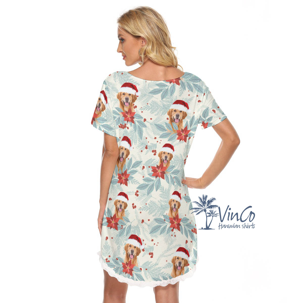 Custom Christmas Tropical Dress With Dog Face For Holiday