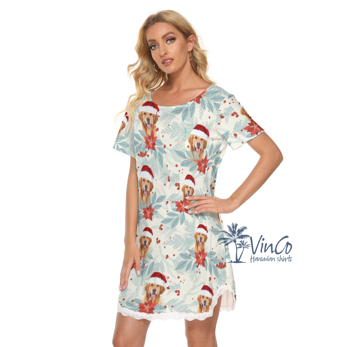 Custom Christmas Tropical Dress With Dog Face For Holiday