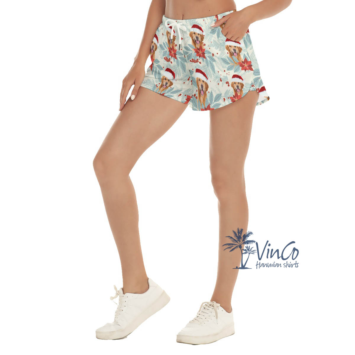 Custom Dog Face Christmas Shorts For Women