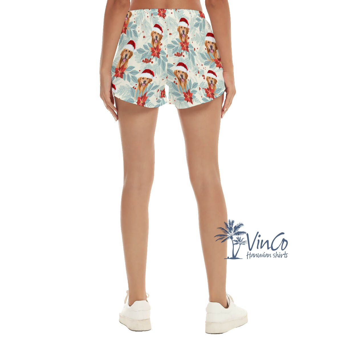 Custom Dog Face Christmas Shorts For Women