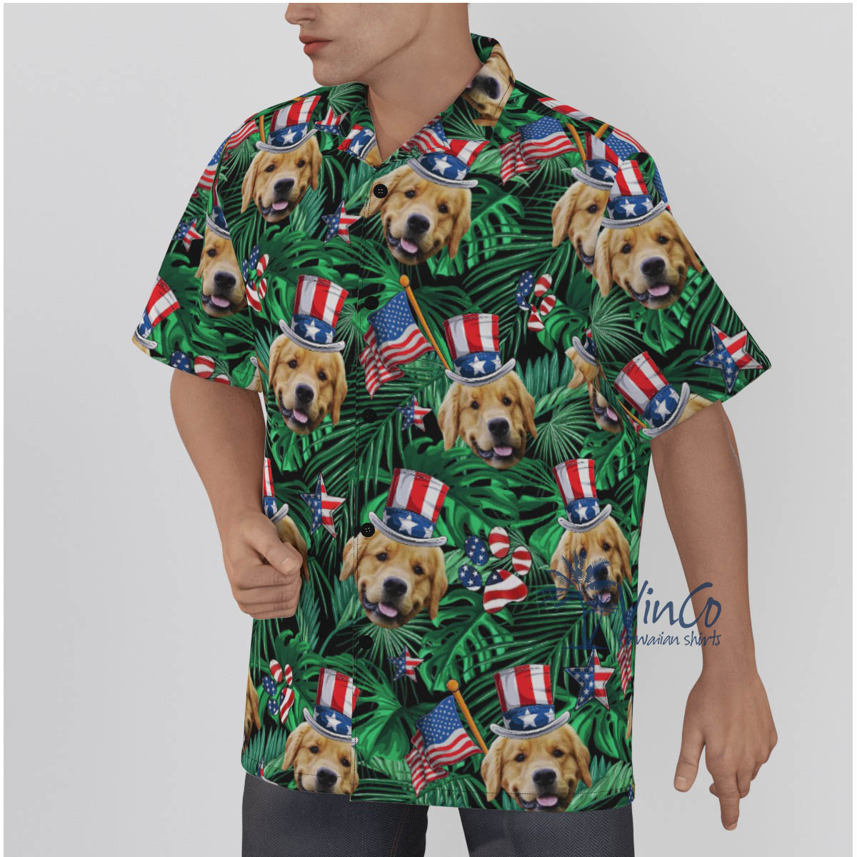 Funny Custom Dog Face American Flag Tropical Hawaiian Shirt