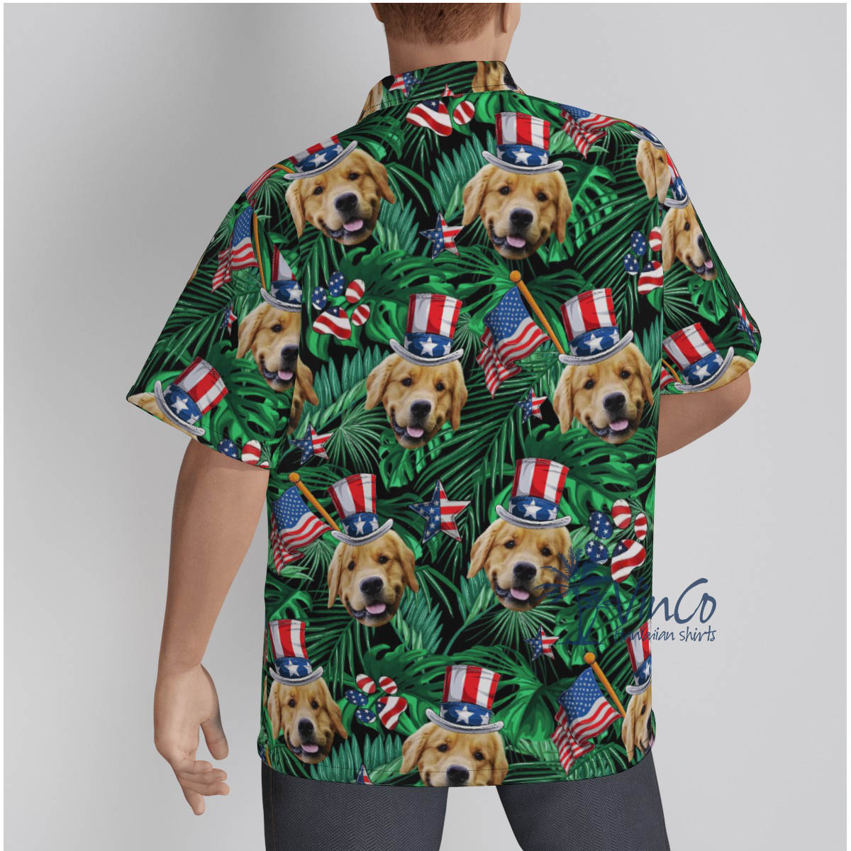 Funny Custom Dog Face American Flag Tropical Hawaiian Shirt