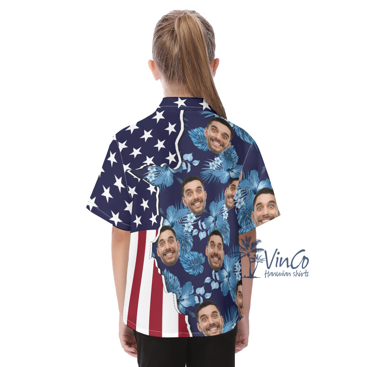 Custom Face American Flag Hawaiian Kid's Shirt