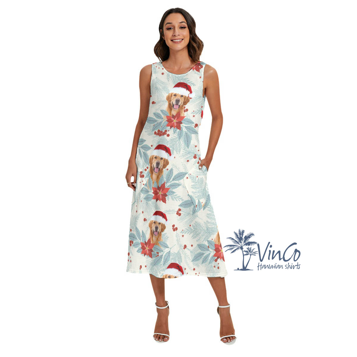 Custom Dog Christmas Hawaiian Dress With Pockets