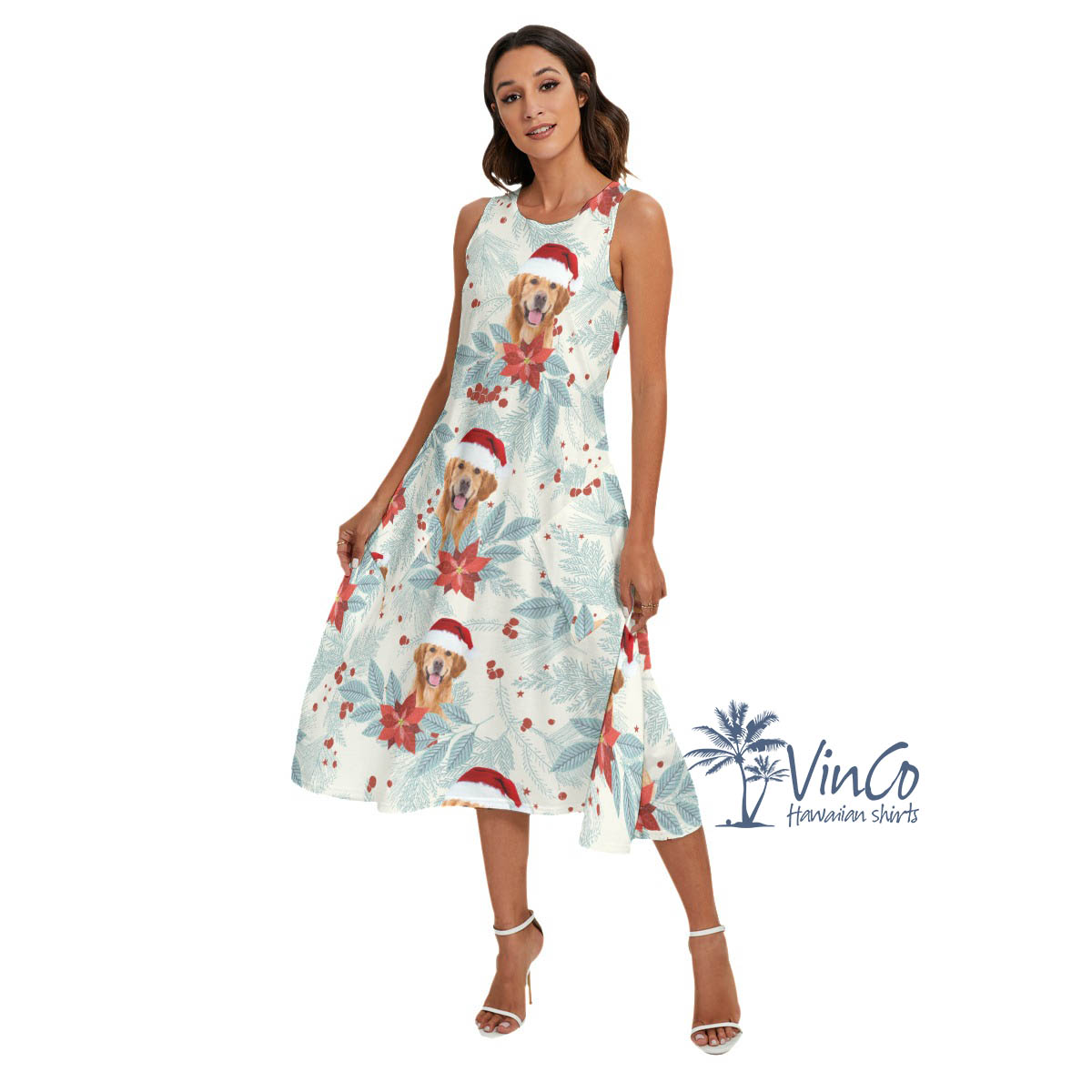Custom Dog Christmas Hawaiian Dress With Pockets