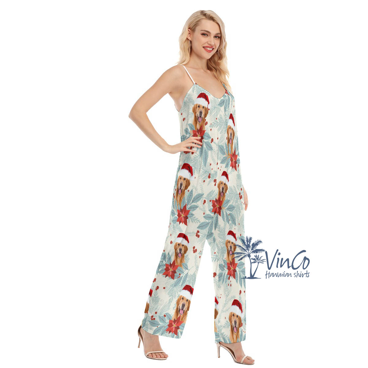 Custom Dog Face Christmas Jumpsuit For Women