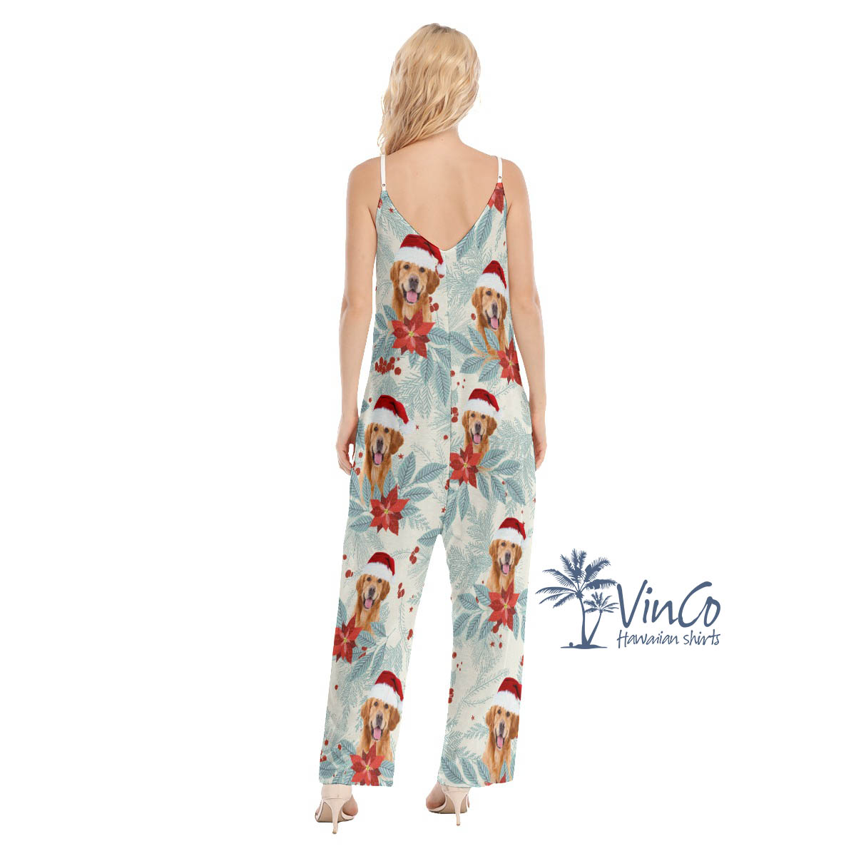 Custom Dog Face Christmas Jumpsuit For Women